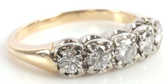 5 STONE DIAMOND ILLUSION WEDDING BAND 14K RING