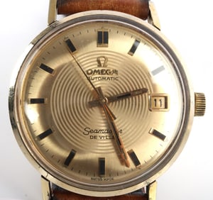 MENS OMEGA SEAMASTER DEVILLE WATCH 14KT GOLD CASE