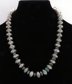 NAVAJO SILVER MERCURY DIME & TURQUOISE NECKLACE