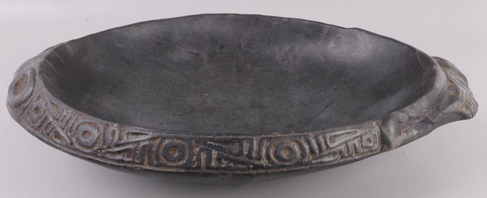 TAINO PRECOLUMBIAN OVATE OWL MAN BOWL CARVING