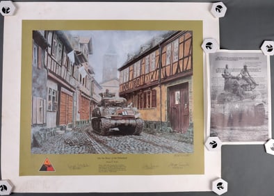 WWII AUTOGRAPH POSTER 4TH ARMORED KOBLENZ W COA