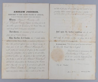 CIVIL WAR ANDREW JOHNSON & SEWARD PARDON DS