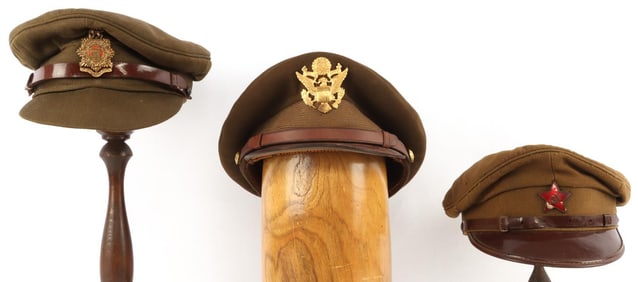 LOT OF 3 WWII OFFICER PEAKED VISOR CAPS