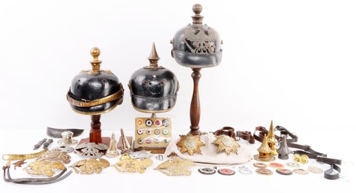 IMPERIAL GERMAN SPIKE HELMET & PARTS LOT OF 64PCS