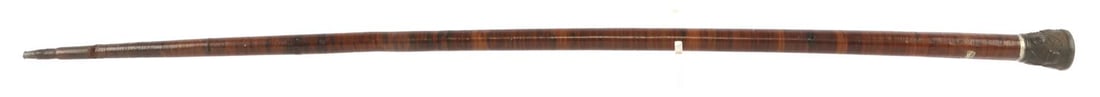 WWI IMPERIAL GERMAN SWAGGER STICK PICKELHAUBE KNOB: WWI Imperial German swagger stick cane. Cast iron knob with various spike helmets and weapons in raised relief. Flat top of knob has slogan "reserve hat ruh" (reservist at rest) and owner's regiment "