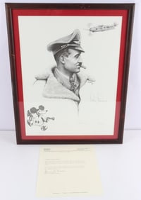 GERMAN AIR ACE ADOLF GALLAND SIGNED PORTRAIT COA