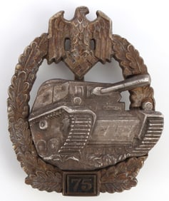 WWII GERMAN PANZER TANK ASSAULT BADGE 75 ASSAULTS