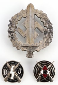 WWII GERMAN SA SPORTS BADGE & 2 HITLER YOUTH BADGE