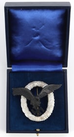 CASED WWII LUFTWAFFE PILOT OBSERVER BADGE ALUMINUM