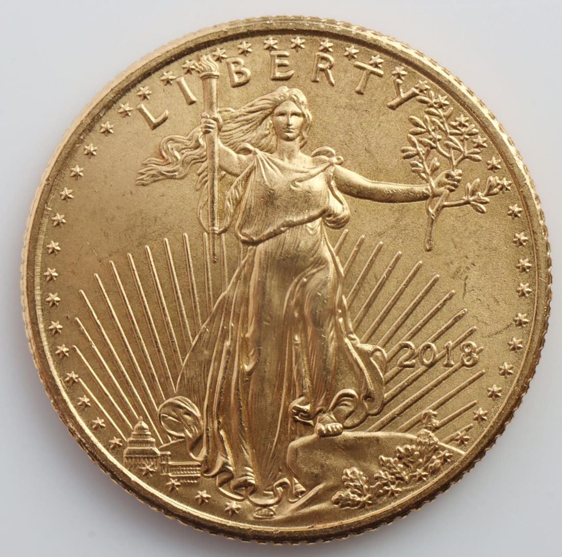 2018 GOLD 1/10 OZT OUNCE AMERICAN EAGLE BU COIN: Brilliant uncirculated. This lot has a reserve.