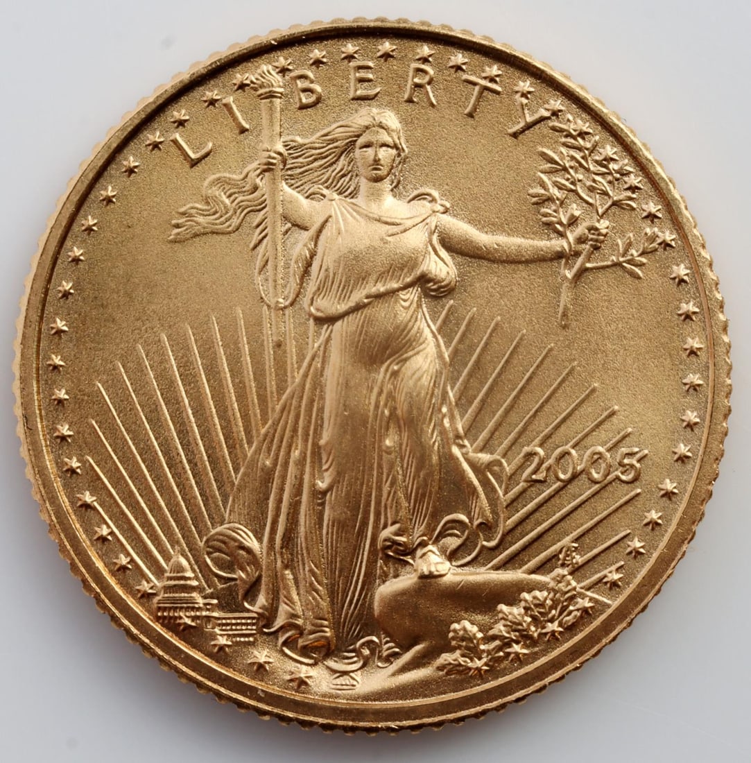 2005 GOLD 1/10 OZT OUNCE AMERICAN EAGLE BU COIN: Brilliant uncirculated. This lot has a reserve.