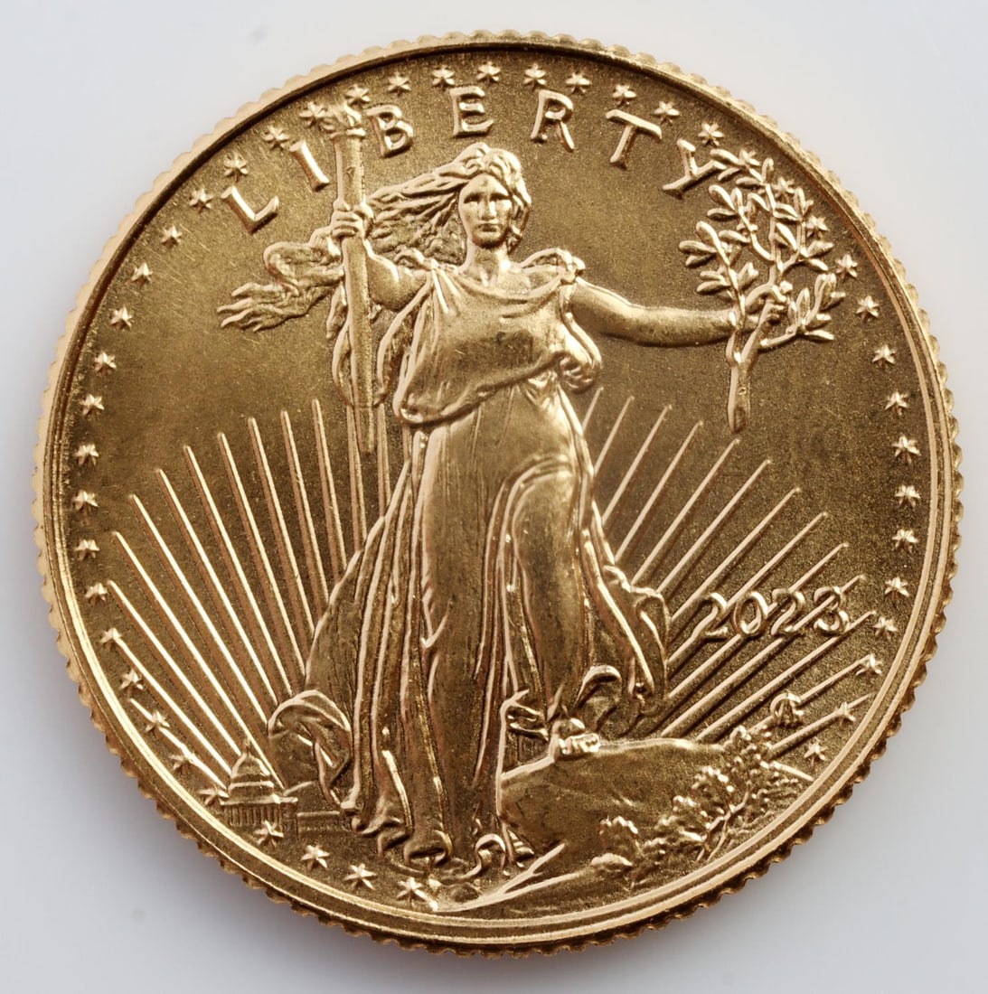 2023 GOLD 1/10 OZT OUNCE AMERICAN EAGLE BU COIN: Brilliant uncirculated. This lot has a reserve.