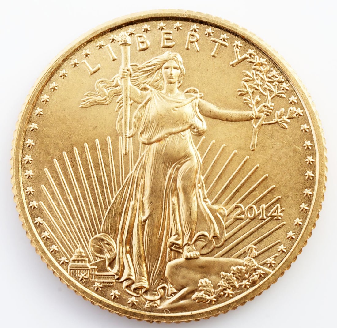 2014 GOLD 1/10 OZT OUNCE AMERICAN EAGLE BU COIN: Brilliant uncirculated. This lot has a reserve.