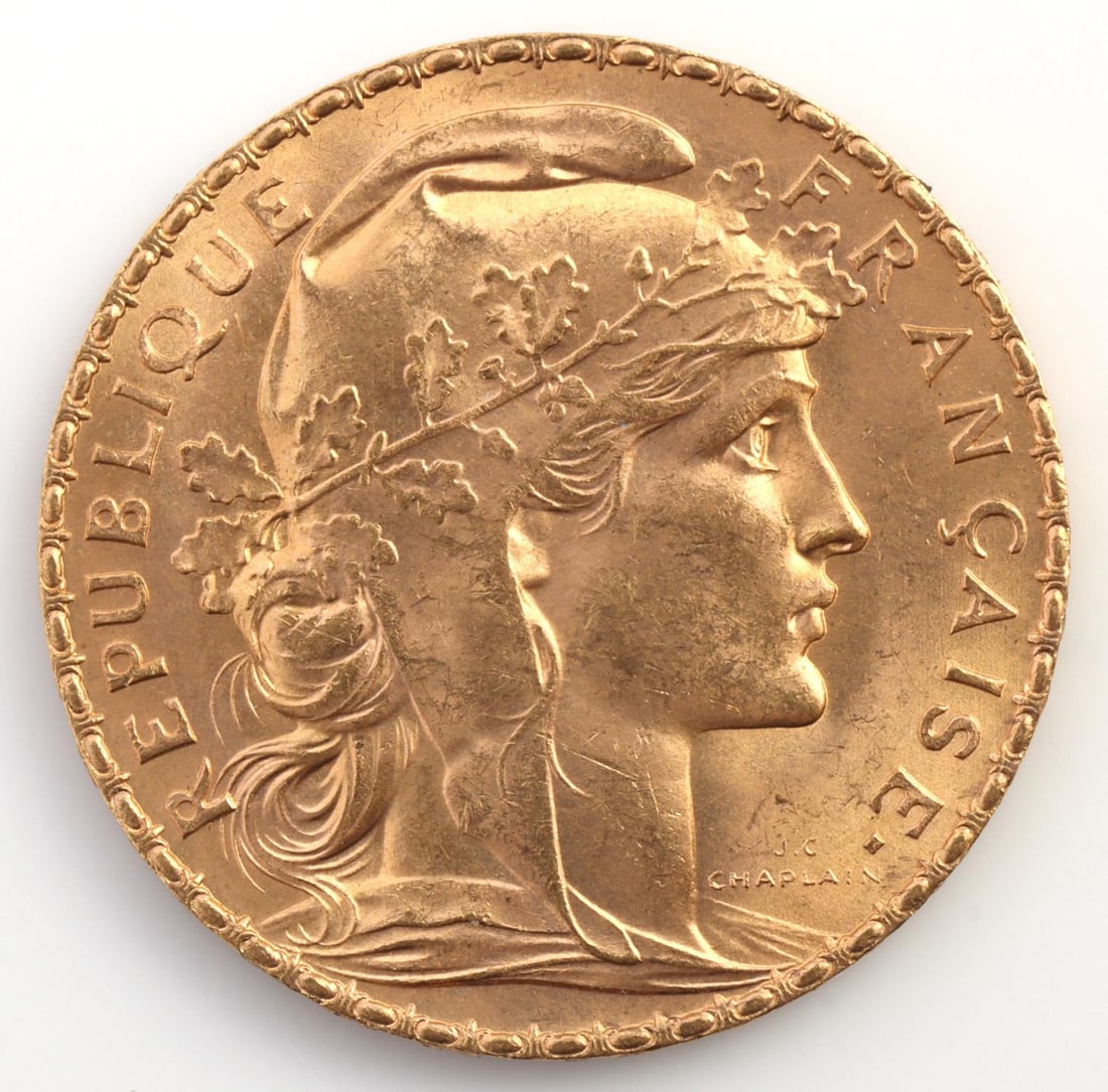 GOLD HELVETIA SWISS 1912 20 FRANCS COIN UNC: Helvetia gold coin. 900 gold, 6.4 grams. Brilliant Uncirculated. This lot has a reserve.