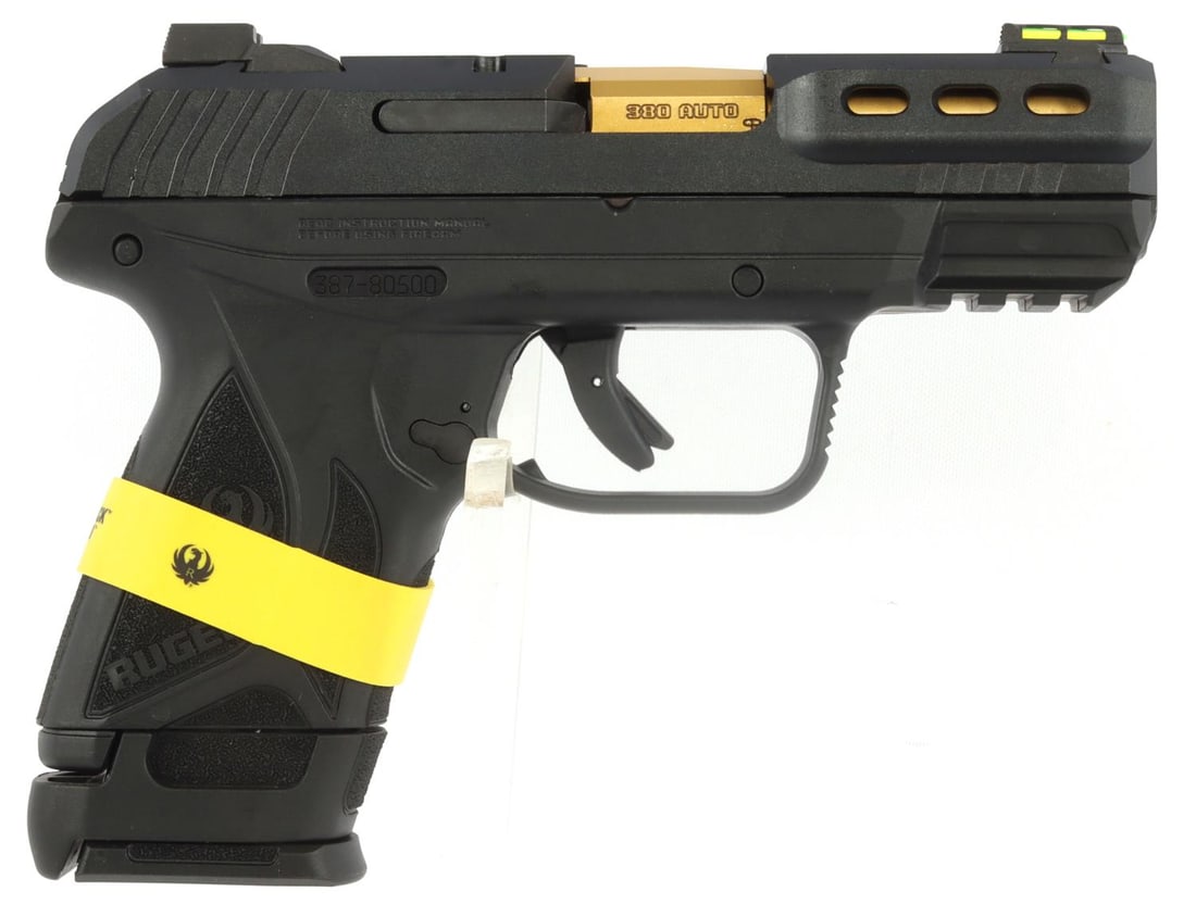 RUGER SECURITY 380 SEMI AUTOMATIC PISTOL NIB: 3.5-inch barrel. Green fiber optic front sight. Rear sight. Textured grip points. Includes one (1) 15-round magazine, one (1) 10-round magazine, gun lock, and manual. No international shipping. FFL re