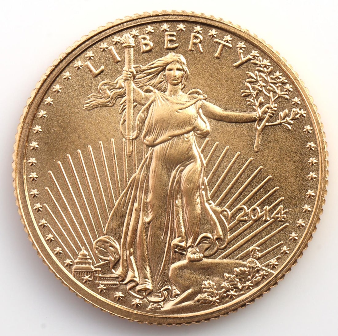 2014 GOLD 1/10 OZT OUNCE AMERICAN EAGLE BU COIN: Brilliant uncirculated. This lot has a reserve.