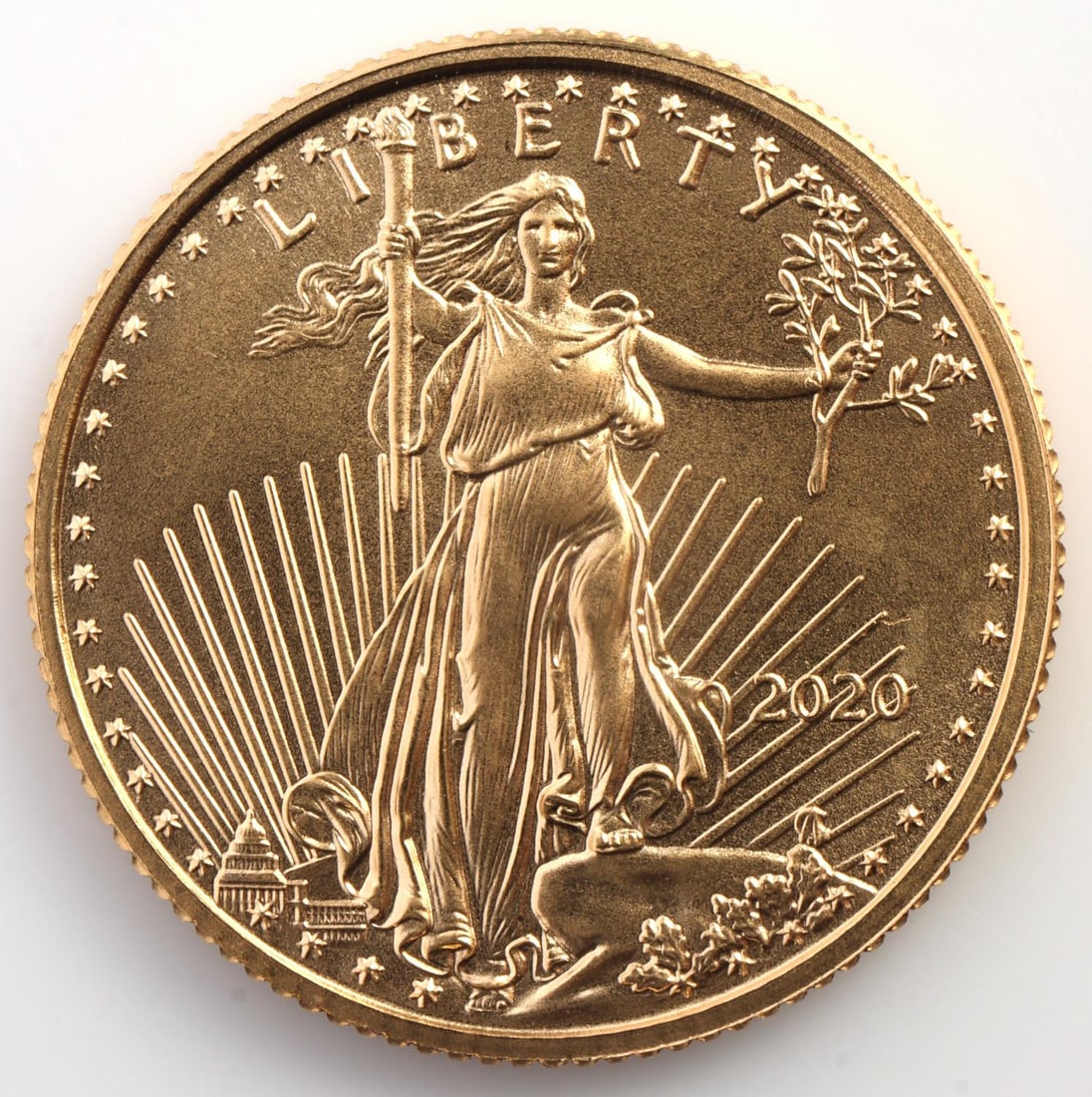 2020 GOLD 1/10 OZT OUNCE AMERICAN EAGLE BU COIN: Brilliant uncirculated.