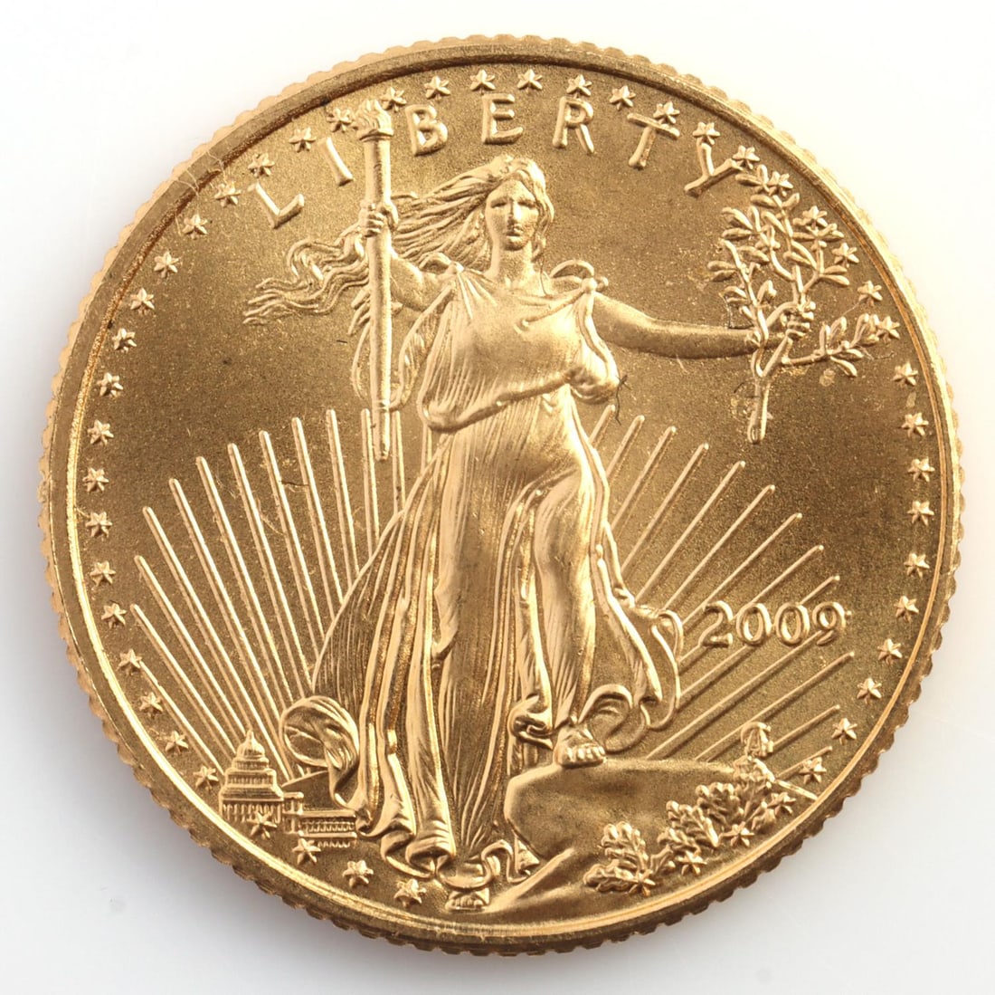 2009 GOLD 1/10 OZT OUNCE AMERICAN EAGLE BU COIN: Brilliant uncirculated. This lot has a reserve.