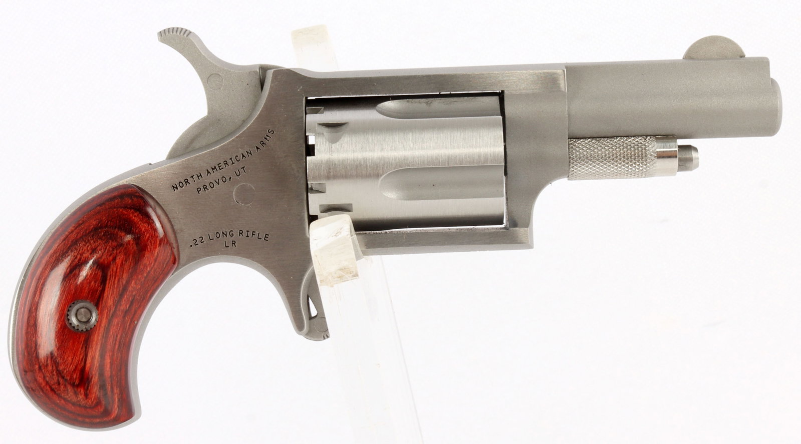 NORTH AMERICAN ARMS 22LR 5-SHOT REVOLVER NIB: New in box. 22LR 5-shot revolver with 1-5/8” barrel. Model: NAA-22LLR. SKU: 744253000010. FFL required for transfer. No international shipping. Know your state's laws before bidding. Caliber: 22