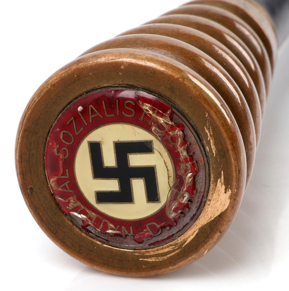 WWII GERMAN THIRD REICH NSDAP SWORD CANE: NSDAP swastika sword cane. 19.5-inch blade. 33.5 inches total. Post-war construction. Unauthenticated, sold "as is."