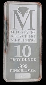 MID STATE REFINING 10 OUNCE 999 SILVER BAR INGOT