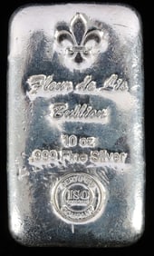 10 OZT OZ FLEUR DE LIS 999 FINE SILVER BAR INGOT