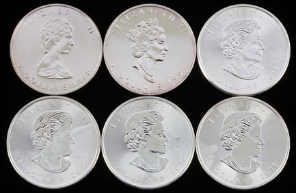 LOT OF 6 2016 CANADA SILVER MAPLE LEAF 1 OZT COINS