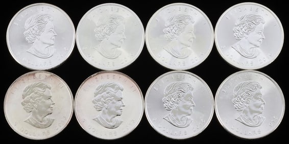 LOT OF 8 2016 CANADA SILVER MAPLE LEAF 1 OZT COINS