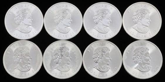LOT OF 8 2016 SILVER CANADA MAPLE LEAF COINS