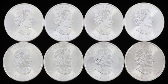 LOT OF 8 2016 CANADA SILVER MAPLE LEAF COINS