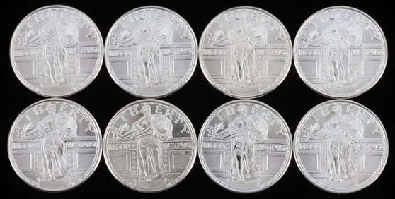 LOT OF 8 LIBERTY 1 OZT OUNCE SILVER ROUNDS