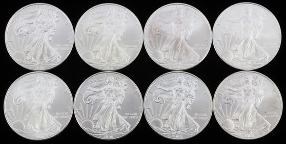 8 2015 1OZT OUNCE SILVER AMERICAN EAGLE COIN LOT