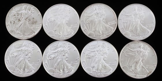 8 MIX DATE SILVER AMERICAN EAGLE BU COIN LOT