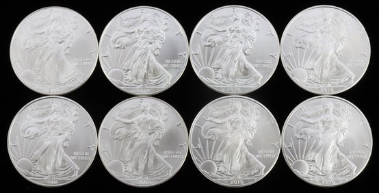 LOT 8 MIX DATE 1 0UNCE SILVER AMERICAN EAGLE COINS
