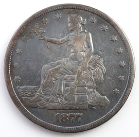 1877-S TRADE DOLLAR US SILVER SEATED LIBERTY F