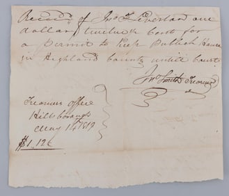 1819 REVOLUTIONARY WAR VETERAN TAVERN PERMIT DS