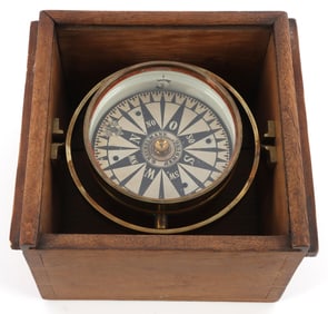 ANTIQUE BRASS SHIPS COMPASS BY G. HECHELMANN