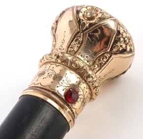 22KT GOLD PRESENTATION WOODEN CANE WALKING STICK