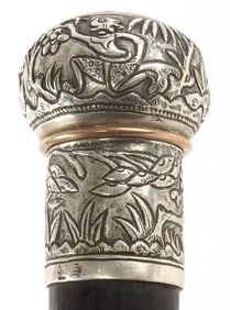 ANTIQUE 19TH CENTURY SILVER PERFUME WALKING CANE