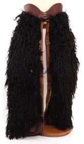 RARE BLACK WOOLY ANGORA SHEEP BATWING CHAPS