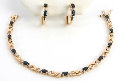 14K YELLOW GOLD SAPPHIRE BRACELET AND EARRING LOT