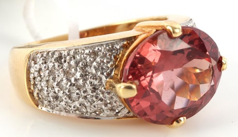 18K RED APATITE & DIAMOND YELLOW GOLD RING AMAYANI