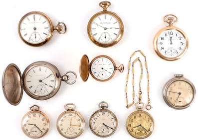 LOT OF 10 ELGIN POCKET WATCH 14K GOLD & GF CASE