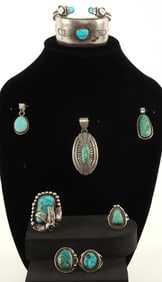 LOT 8 NAVAJO & MEXICO SILVER & TURQUOISE JEWELRY