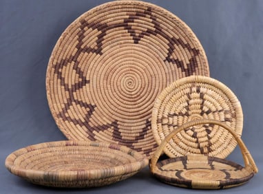 LOT OF 4 NATIVE AMERICAN APACHE WOVEN TRAYS