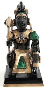 ONYX & SILVER STATUE OF AZTEC GOD HOLDING HEAD