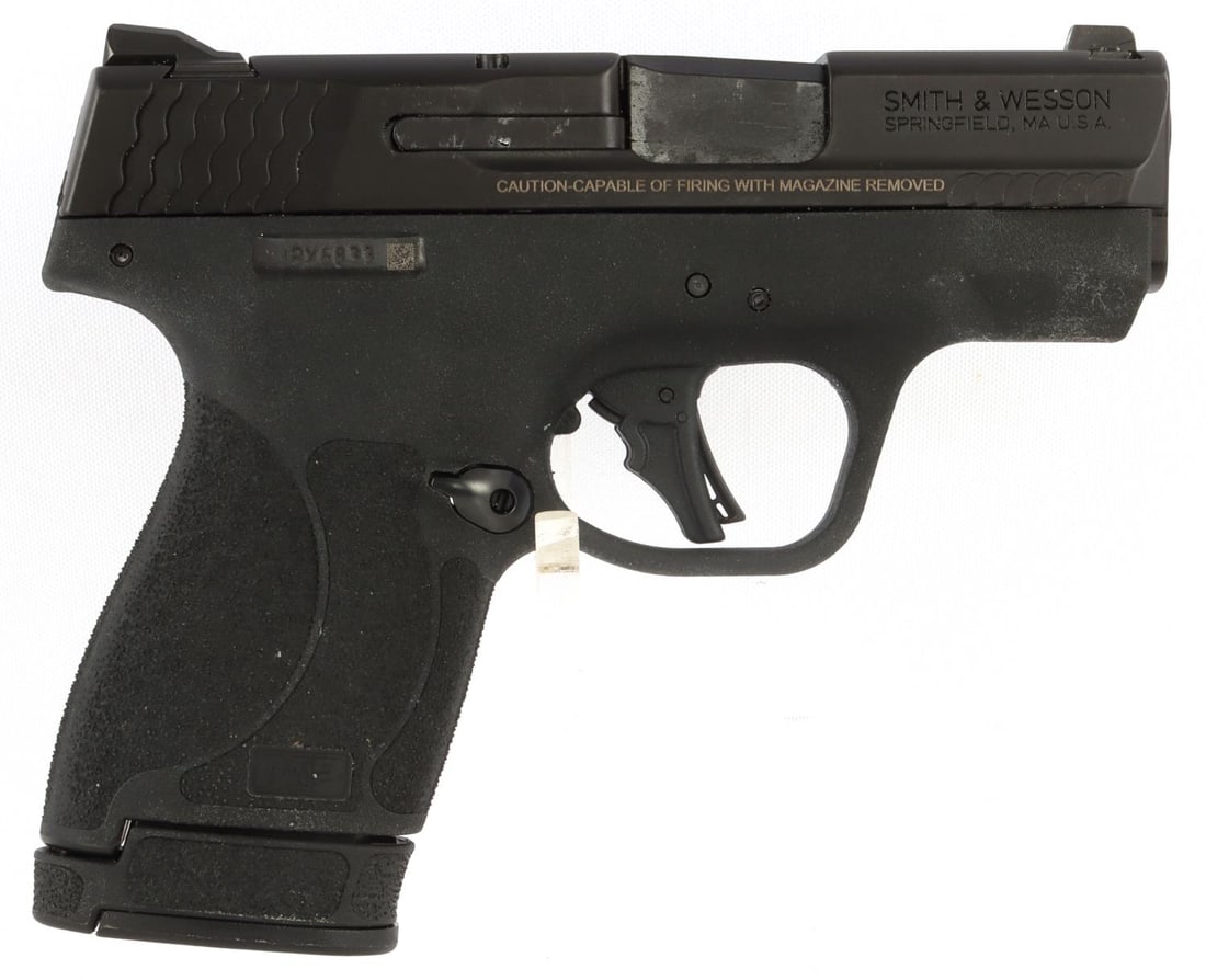 SMITH & WESSON M&P 9 SHIELD PLUS TS 9MM PISTOL: Black matte metal with polymer frame. 3-inch barrel. White dot front and rear sights. Textured grips. Good bore. Includes one (1) 13-round magazine, one (1) 10-round magazine, manual, and original box