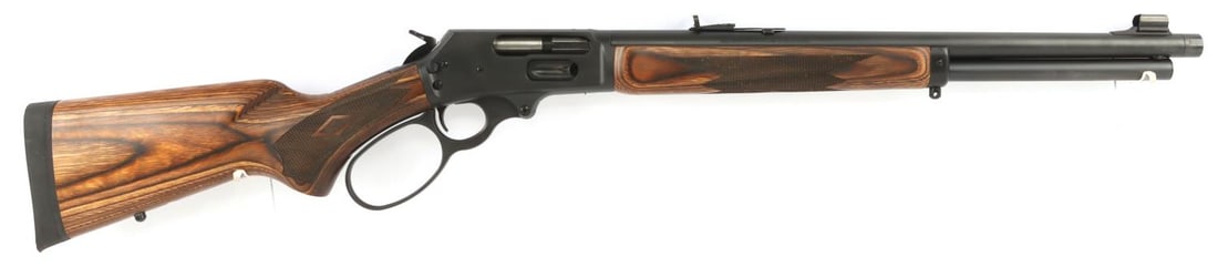 MARLIN .45-70 GOVT 1895 LEVER ACTION RIFLE NIB: New in box. Overall length: 36.5 inches. 19-inch barrel. Blued matte finish with wood stock. Front and rear sights. Textured grip points. Textured rubber butt plate. Includes gun lock, manual, and off