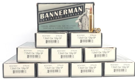 200 RDS BANNERMAN 7.35X51 CAR 128 GR SP AMMO