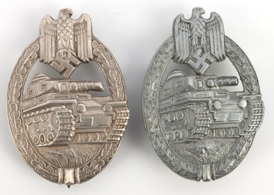 2 WWII GERMAN SILVER GRADE PANZER ASSAULT BADGE